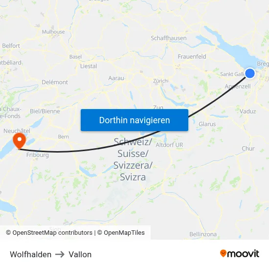 Wolfhalden to Vallon map