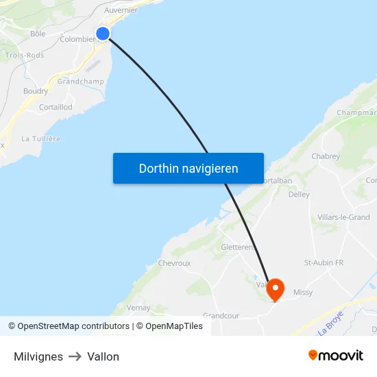 Milvignes to Vallon map