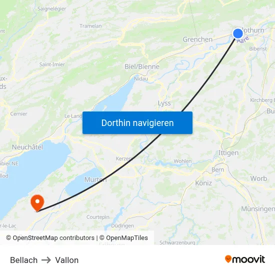 Bellach to Vallon map