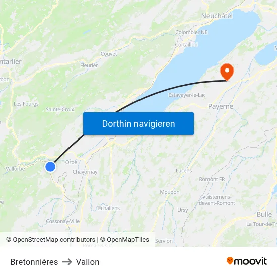 Bretonnières to Vallon map