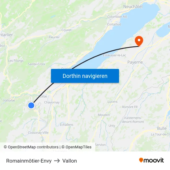Romainmôtier-Envy to Vallon map