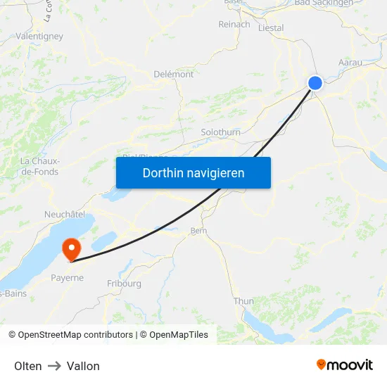 Olten to Vallon map