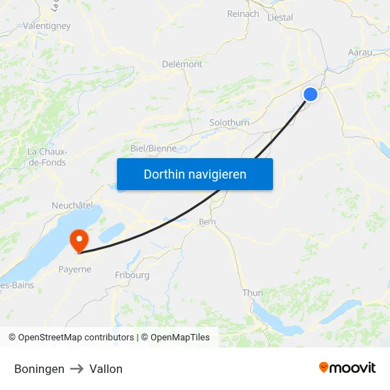 Boningen to Vallon map