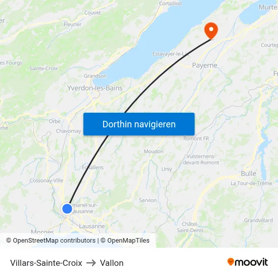 Villars-Sainte-Croix to Vallon map