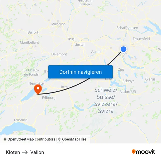 Kloten to Vallon map