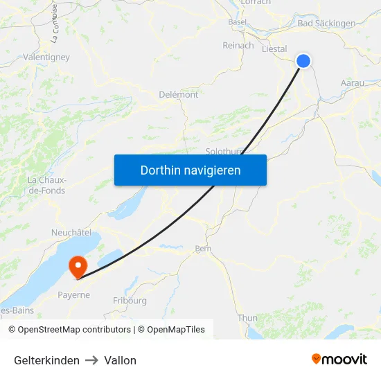 Gelterkinden to Vallon map