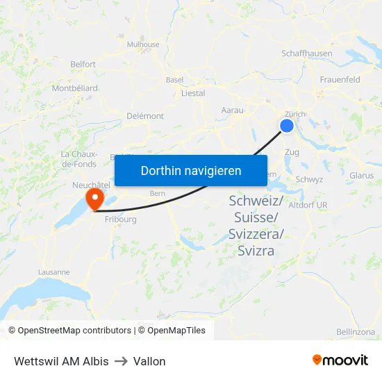 Wettswil AM Albis to Vallon map