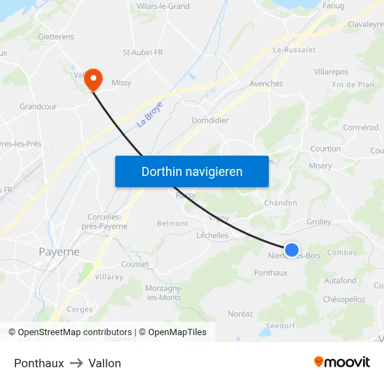 Ponthaux to Vallon map