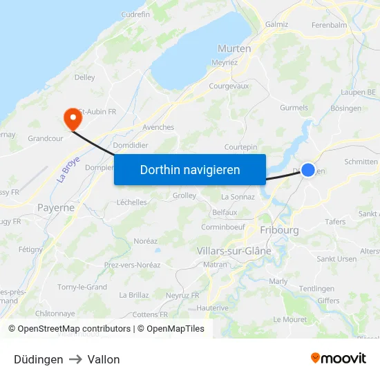Düdingen to Vallon map
