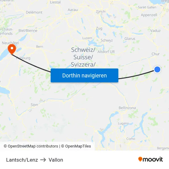 Lantsch/Lenz to Vallon map