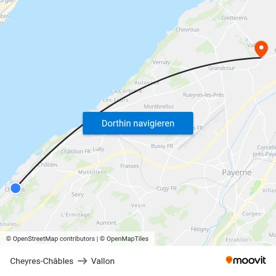 Cheyres-Châbles to Vallon map