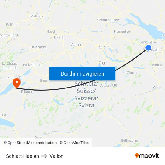 Schlatt-Haslen to Vallon map