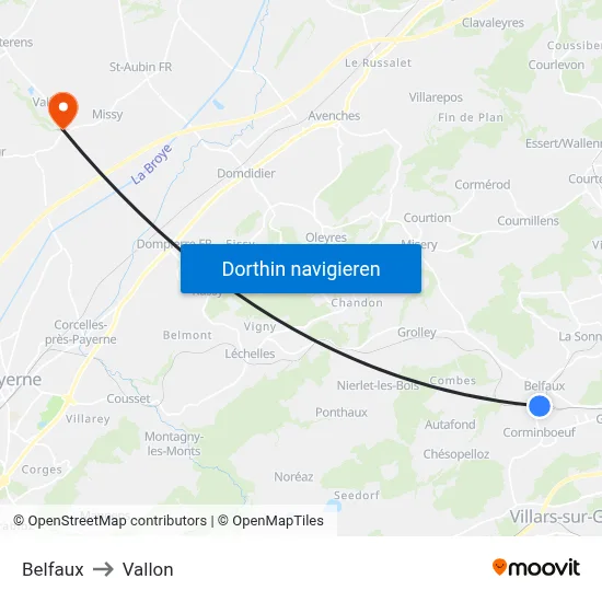 Belfaux to Vallon map