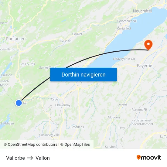 Vallorbe to Vallon map