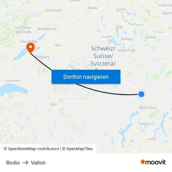 Bodio to Vallon map