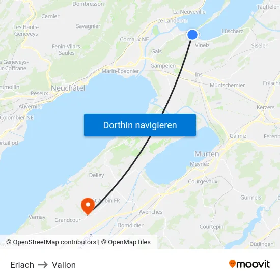 Erlach to Vallon map