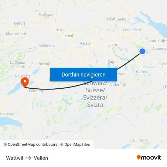 Wattwil to Vallon map