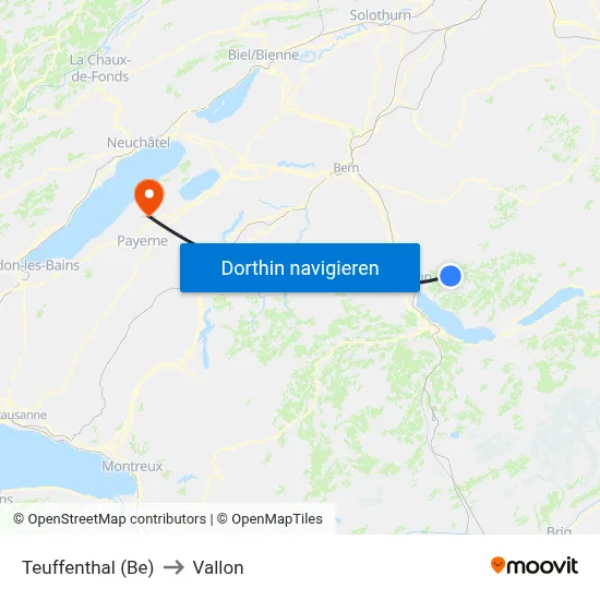 Teuffenthal (Be) to Vallon map
