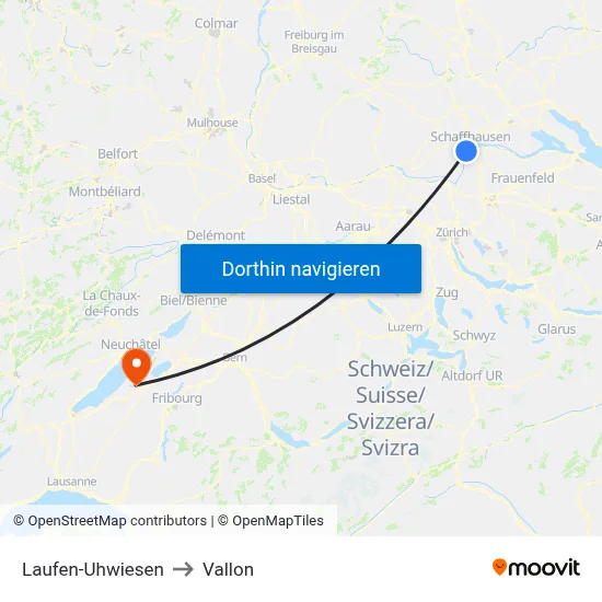 Laufen-Uhwiesen to Vallon map