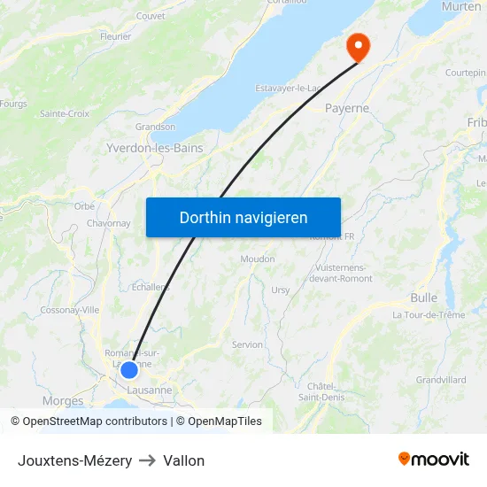 Jouxtens-Mézery to Vallon map