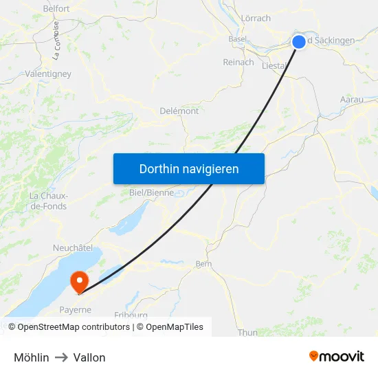 Möhlin to Vallon map