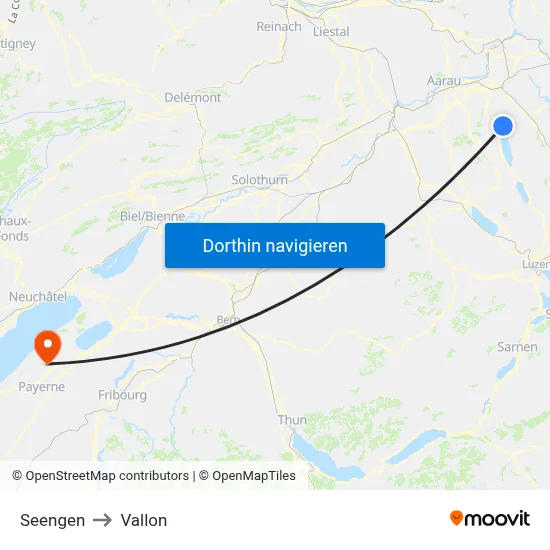 Seengen to Vallon map
