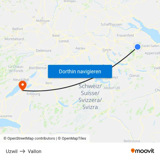Uzwil to Vallon map