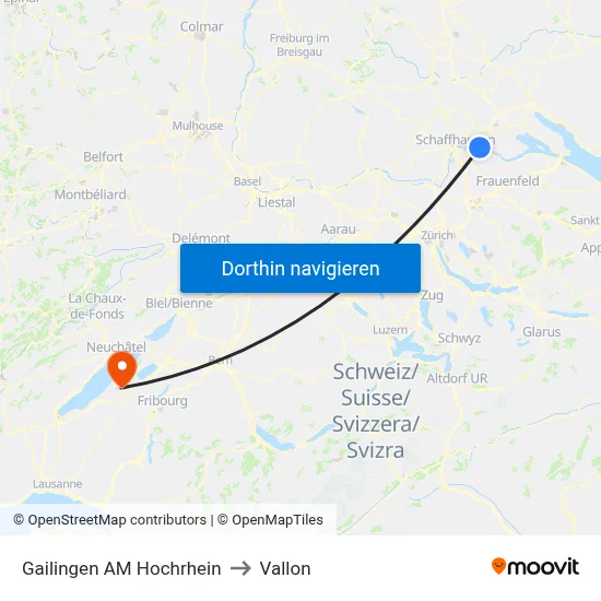 Gailingen AM Hochrhein to Vallon map