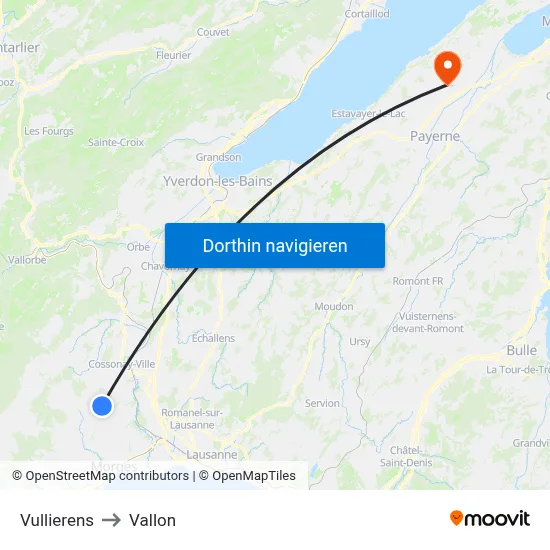 Vullierens to Vallon map