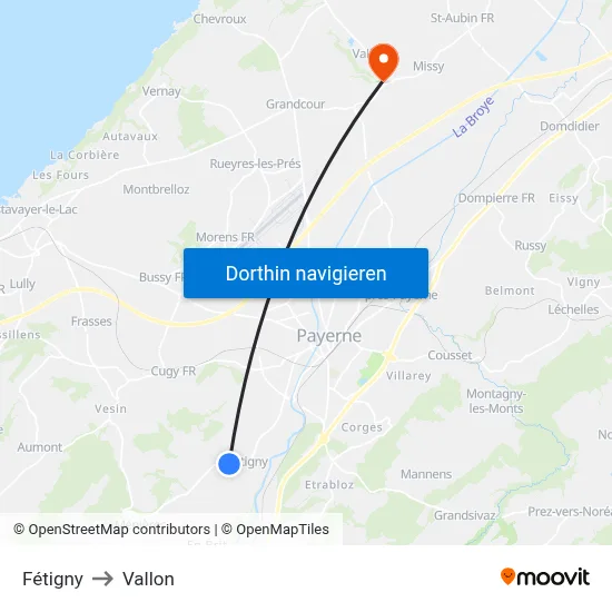 Fétigny to Vallon map
