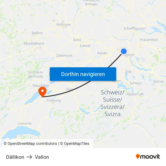 Dällikon to Vallon map