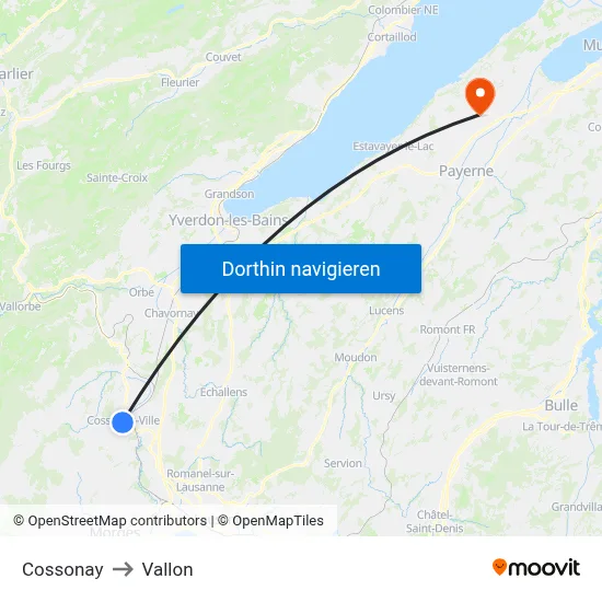 Cossonay to Vallon map