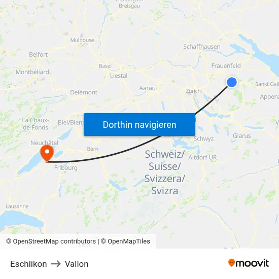 Eschlikon to Vallon map