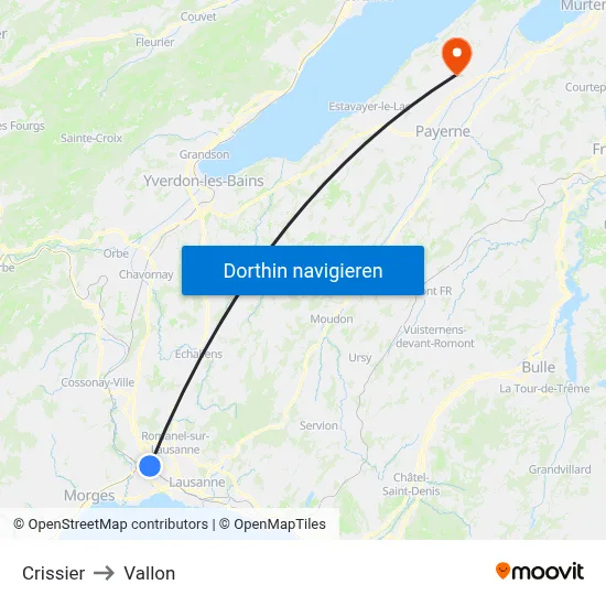 Crissier to Vallon map