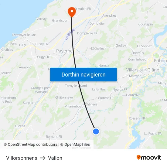 Villorsonnens to Vallon map