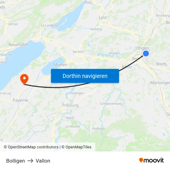 Bolligen to Vallon map