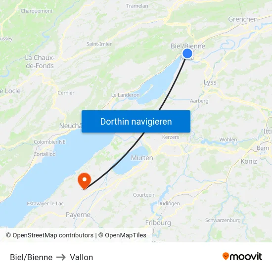 Biel/Bienne to Vallon map