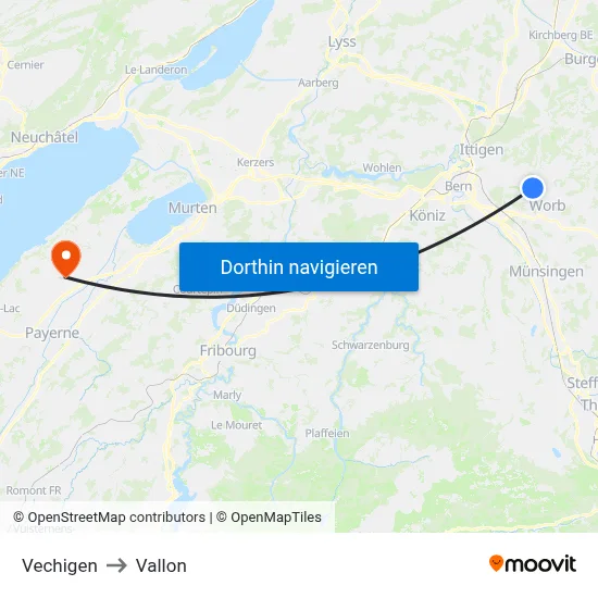 Vechigen to Vallon map