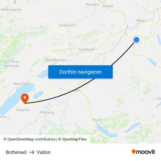 Bottenwil to Vallon map
