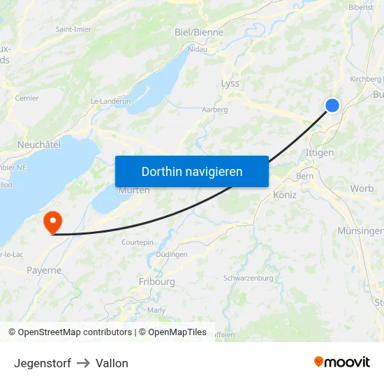 Jegenstorf to Vallon map