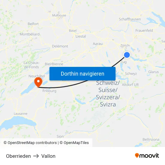 Oberrieden to Vallon map