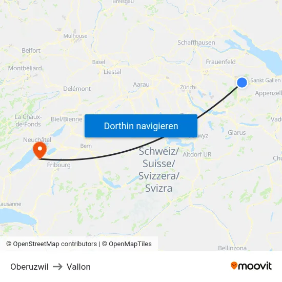 Oberuzwil to Vallon map