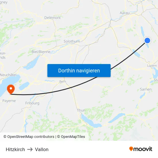 Hitzkirch to Vallon map