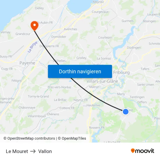 Le Mouret to Vallon map
