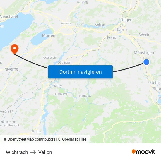 Wichtrach to Vallon map