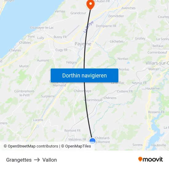 Grangettes to Vallon map