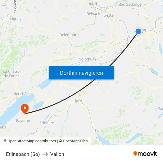 Erlinsbach (So) to Vallon map