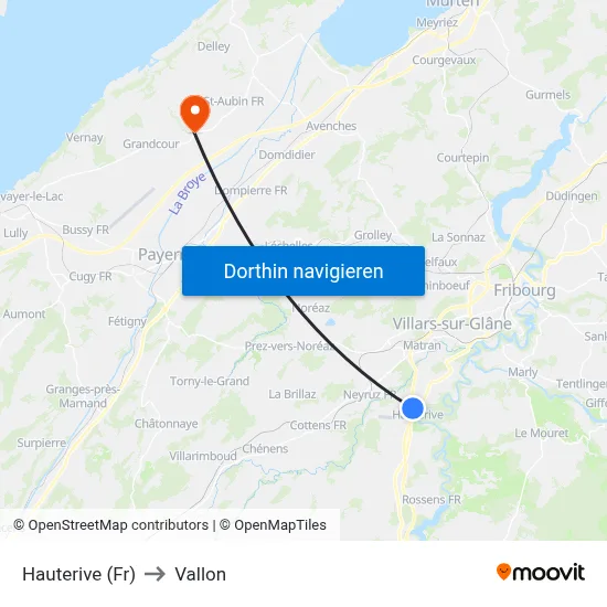 Hauterive (Fr) to Vallon map