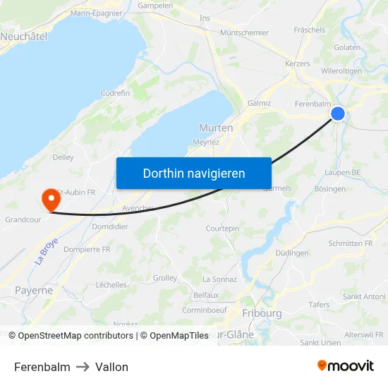 Ferenbalm to Vallon map