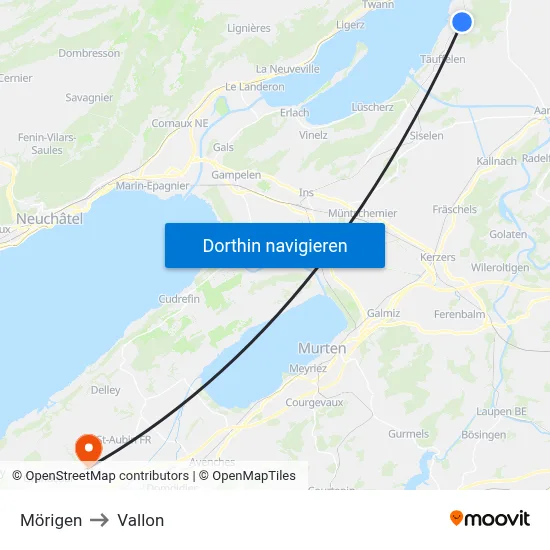 Mörigen to Vallon map
